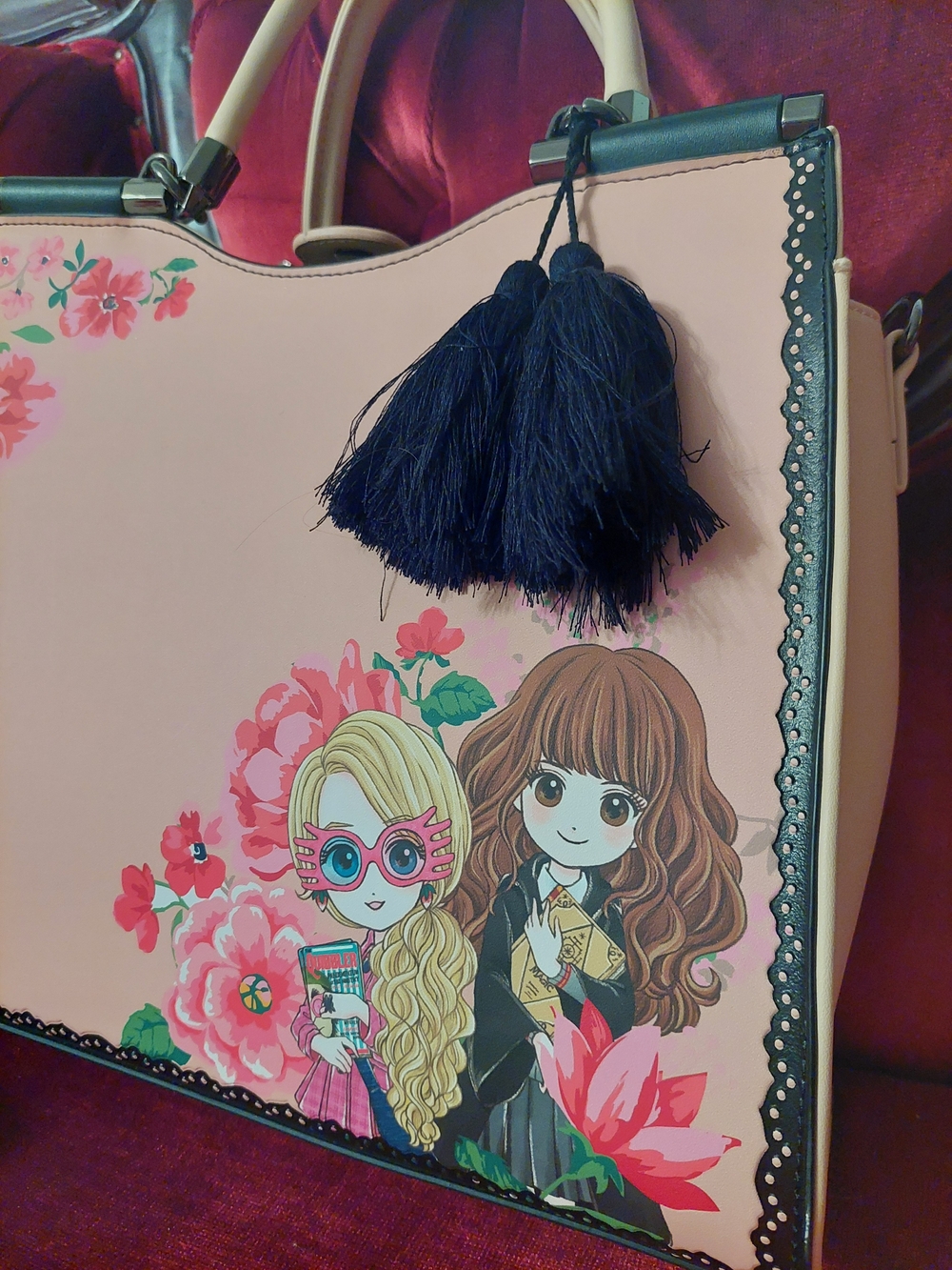 Harry Potter Loungefly Pink Floral Hermione Luna Purse with Detachable Strap - Picture 2 of 7